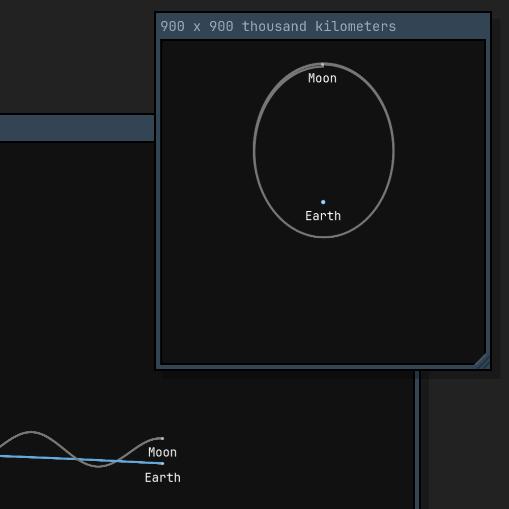 screenshot of application showing the moon orbiting the earth